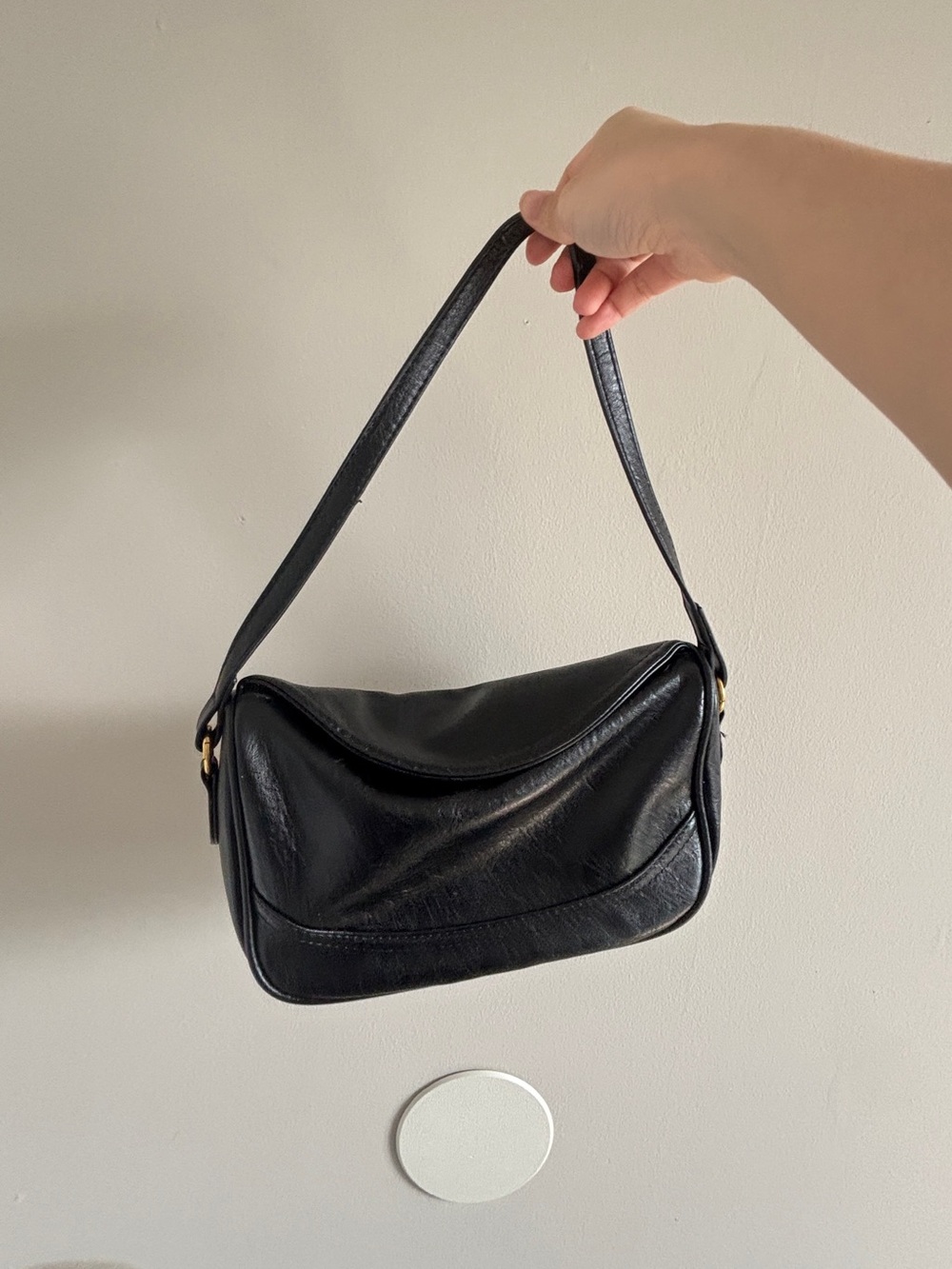 Classic Black Leather Shoulder Bag